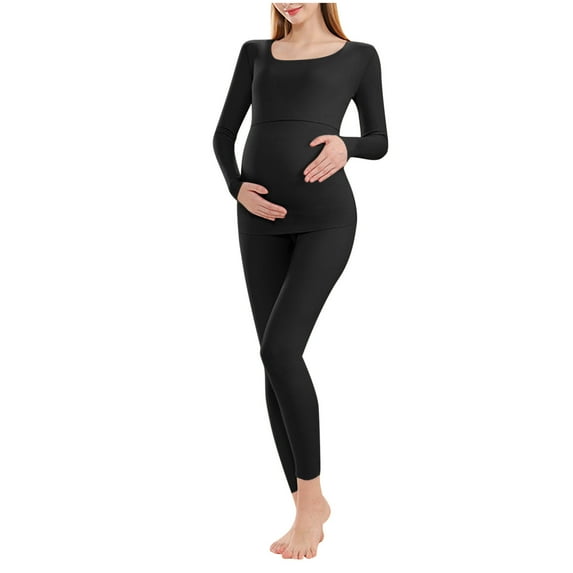 SELONE Womens Pajama Sets Lightweight Solid Round Neck Long Sleeve Top Elastic Waist Pants Maternity Wear
