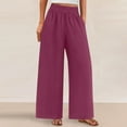 thumbnail image 1 of SELONE Womens Palazzo Pants with Pockets Plus Size Lounge Pants Cotton Linen Wide Leg Elastic Waist Full Length Trouser Loose Casual Long Beach Pants Solid Wine S Tall Breathable Summer Clothes, 1 of 8