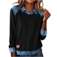thumbnail image 1 of SELONE Womens Patchwork Collared Shirt Denim Patchwork Tops Long Sleeved Bussiness Pullover Color Block Outerwear L, 1 of 9