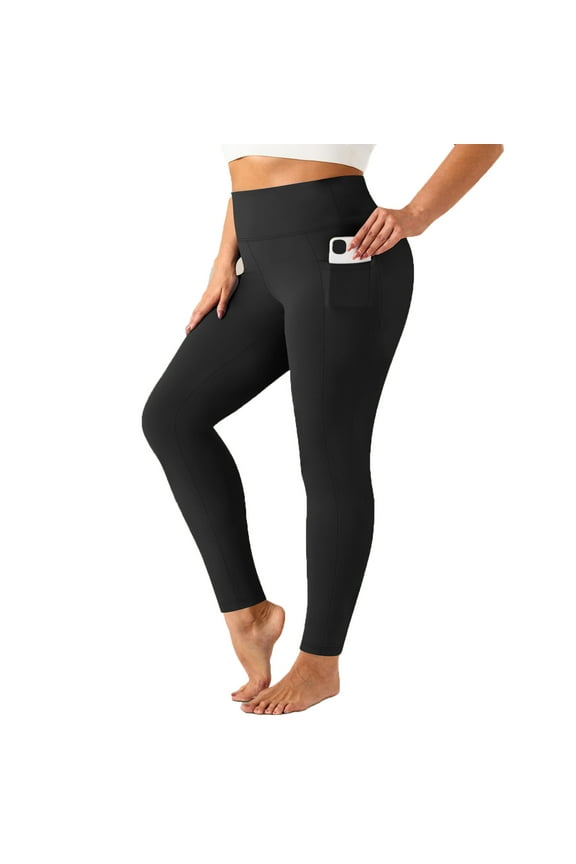 Womens Plus Size Leggings with Pocket Stretch Tight with Pockets Butt Lifting Yoga Pants Running Pants Black