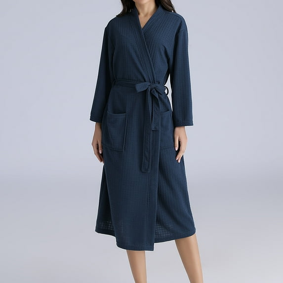 SELONE Womens Plus Size Robe Pajamas Winter Warm Nightgown Couple Bath Men Fall Winter Nightgown Towel Robe Fluffy Robe Spa Robe for Women for Valentines Day Anniversary Wedding Honeymoon Navy L