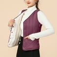 thumbnail image 1 of SELONE Womens Puffer Vest Thick Sleeveless Jacket Collarless Short Zip Up Coat Loose Fashionable Solid Outerwear with Pockets Winter Overcoat Outwear Coat Clothes for Women Purple S, 1 of 8
