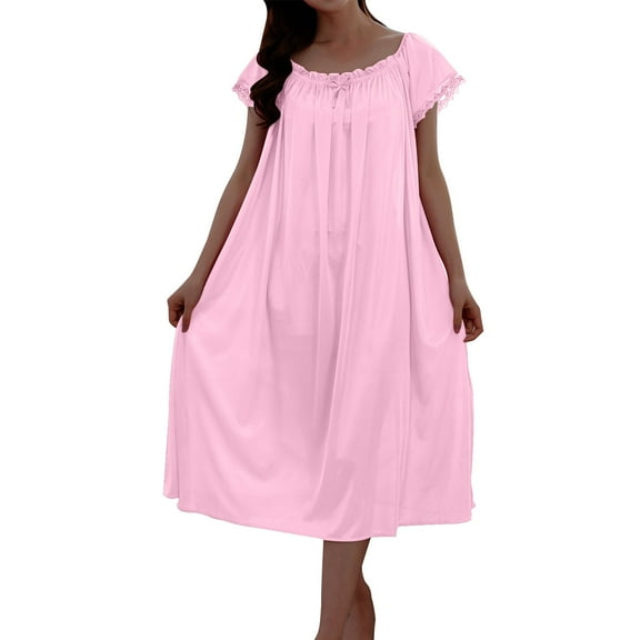Lorytime Womens Robes Lightweight Nightgown V Neck Short Sleeve Sleepwear Loose Loungewear Home Clothes Pink Free Size