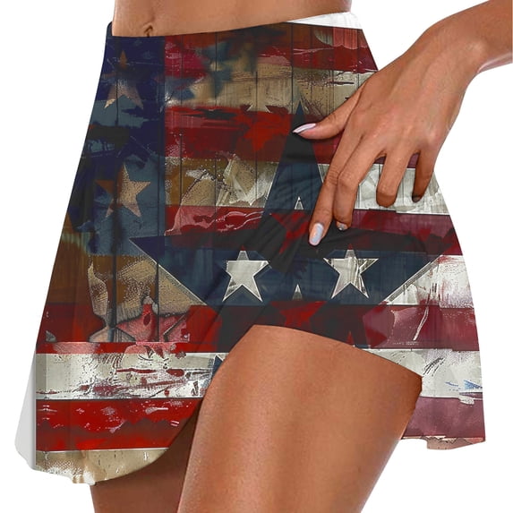 SELONE Womens Skorts Lined Elastic Waist Summer Yoga Star Stripe Casual Shorts Patriotic Vacation Outfits Multicolor L