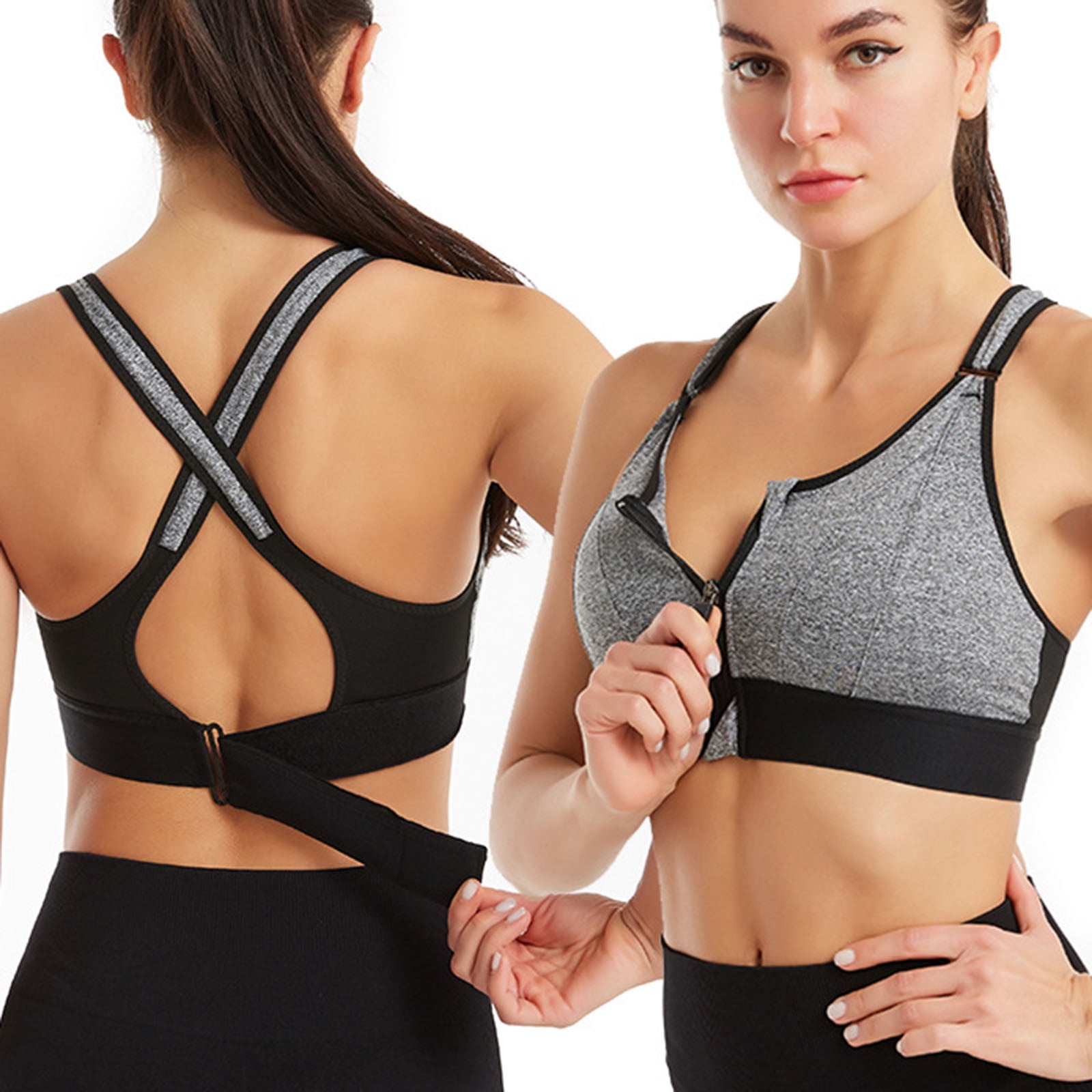 SELONE Womens Sports Bras No Underwire Padded Front Closure Front Clip Zip  Front Front Snap Zip Up Wireless Yoga Bras High Impact Sports Front Hook  Close Cross Tank Top Bra Adjustable Straps