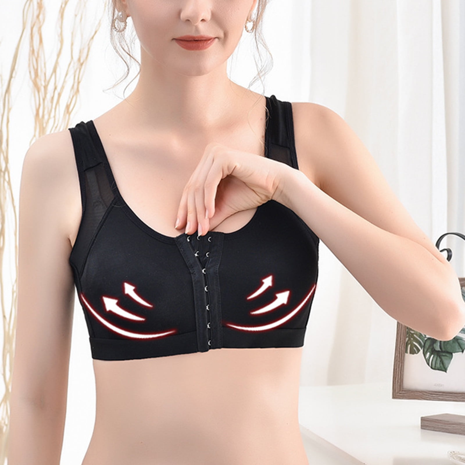 SELONE Womens Sports Bras No Underwire Plus Size No Padding Front Closure  Clip Zip Front Snap Yoga Bras High Impact Sports Front Hook Close Running