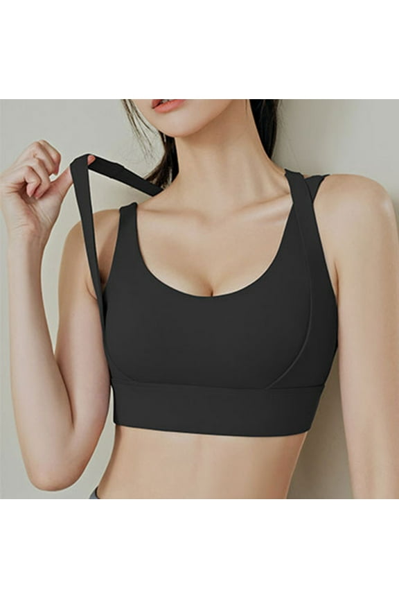 Womens Sports Bras Push Up Yoga Bras High Impact Sports Running Sagging Breasts Fitness Beauty Back Breasted High Strength Shock Proof Gathering Chest Detachable Sports Bras for Women Black L