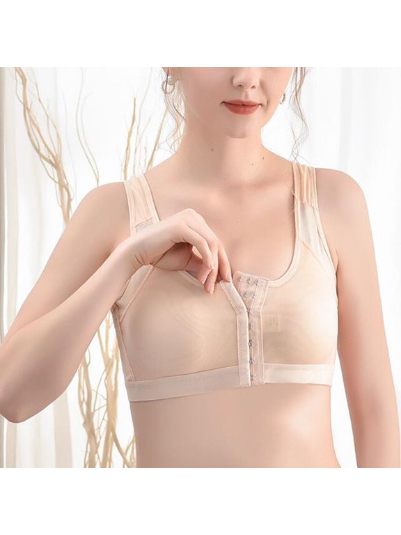 Womens Sports Bras No Underwire Plus Size No Padding Front Closure Clip Zip Front Snap Yoga Bras High Impact Sports Front Hook Close Running for Full Figured Breathable Tank Top Bra Large Khaki