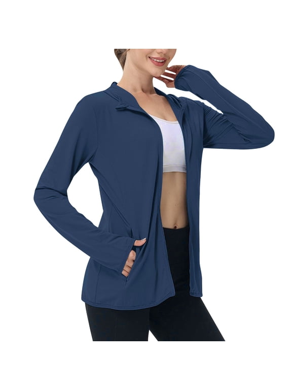 Womens Spring Jackets Sun Protection Coats Zipper Long Sleeve Outwear Summer Tight Clothing with Pockets