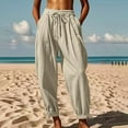 thumbnail image 1 of SELONE Womens Summer Pants Pockets Mid Waist Plus Size Lounge Pants Cropped Trouser Pants Casual Beach Pants Pull on Solid Soft Tapered Lightweight Comfortable Beige 2XL Tall Breathable Clothes, 1 of 8