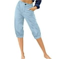 thumbnail image 1 of SELONE Womens Summer Shorts Knee Length High Waist Stretch Lounge Trousers Knee Length Slim Lounge Trousers Light Blue 2XL, 1 of 5