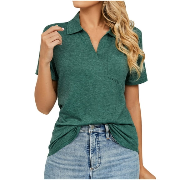 SELONE Womens Summer Tops Casual Tops for Women Short Sleeve Loose Fit with Pockets Lapel Solid Color T shirt Blouse Fashion Beach Classy Y2K Soft Tshirts Shirts for Women Going out Tops Army Green L