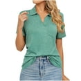 thumbnail image 1 of SELONE Womens Summer Tops Casual Tops for Women Short Sleeve Loose Fit with Pockets Lapel Solid Color T shirt Blouse Fashion Beach Classy Y2K Soft Basic Tshirts Shirts for Women Going out Tops Green M, 1 of 8