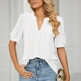 thumbnail image 1 of SELONE Womens Summer Tops Short Sleeve Tops Blouses Regular Fit T Shirts Pullover Tees Tops Solid T-Shirts V Neck Tops Casual Blouses Hollow T Shirts Easy Care Soft Breathable Pullover Tops White XL, 1 of 6