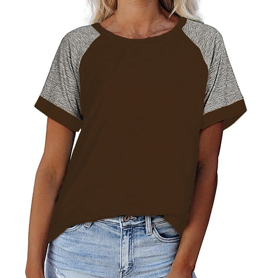 SELONE Womens Sweat Shirts Crewneck Short Sleeve Tops Loose Casual Outfits Raglan Solid Summer Clothes Coffee S