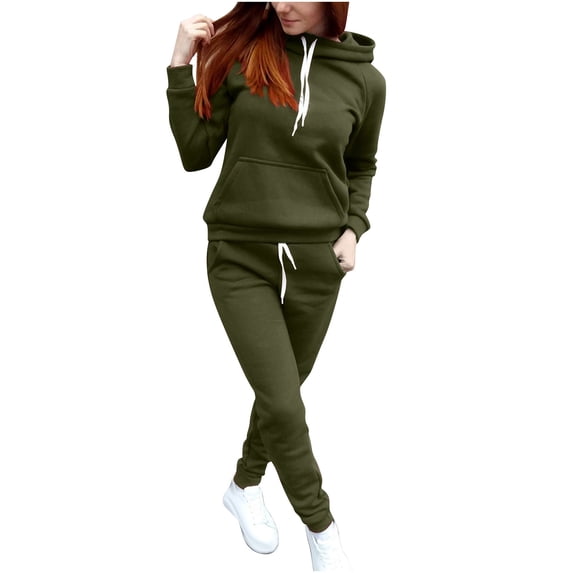 SELONE Womens Sweat Suit Sets 2 Piece Long Sleeve Sweatshirts Long Sweatpants Crew Neck Gym Loose Fit Taper Leg Workout Outfits Solid Jogger Lounge Sets Streetwear Fall Wintern Clothes Army Green