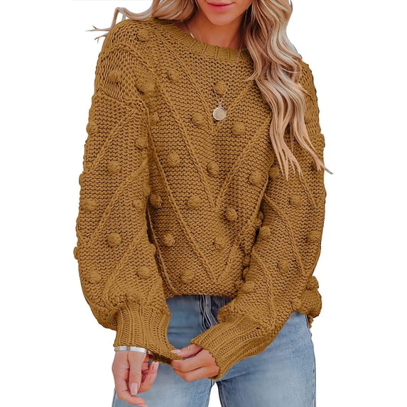SELONE Womens Sweaters Oversized Long Sleeve Knitted Tops Crewneck Long Sleeve Pullover Casual Soild Knitwear Brown XL