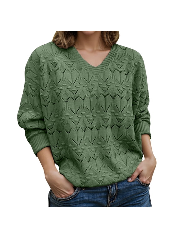 Womens Sweaters Pullover Lightweight Loose Pullover V Neck Long Sleeve Knitwear Spring Color Block Tops Green M