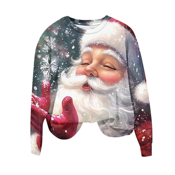 SELONE Womens Sweatshirt Christmas Crew Neck Santa Claus Snowflakes Print pullover Shirts Tops Cute Vacation Clothes