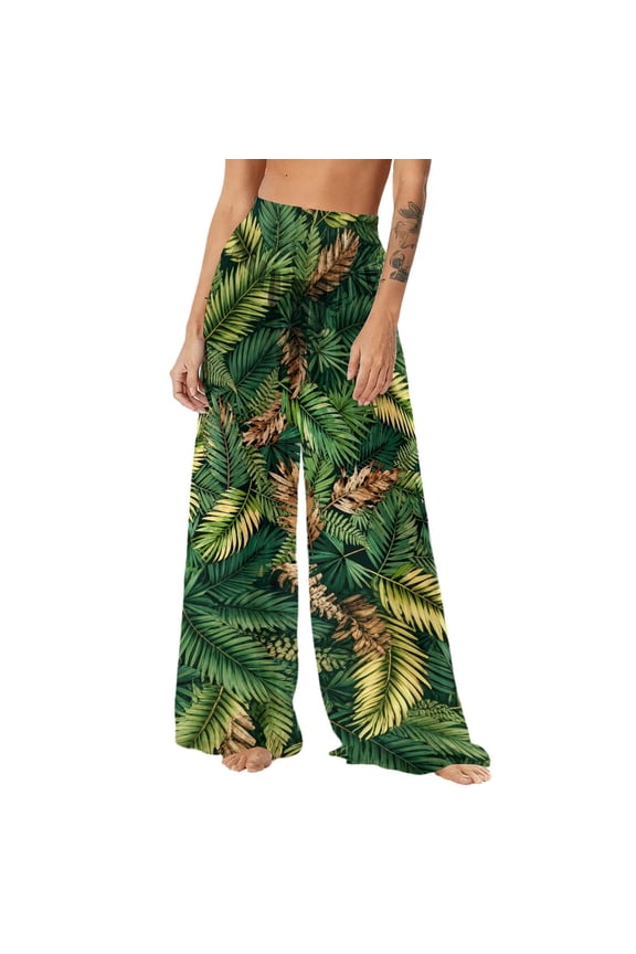 Womens Swim Cover up Sun Protection Boho Pants Summer Wide Leg Elastic Waist Trouser Hawaiian Beach Wear