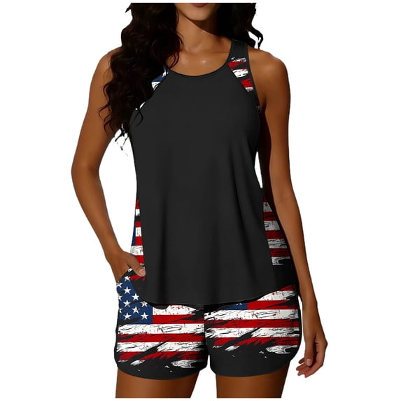 SELONE Womens Swimsuit Cover up 4th of July Two Piece Star Stripes Tankini Bathing Suits Bottoms Red White Blue Swimwear
