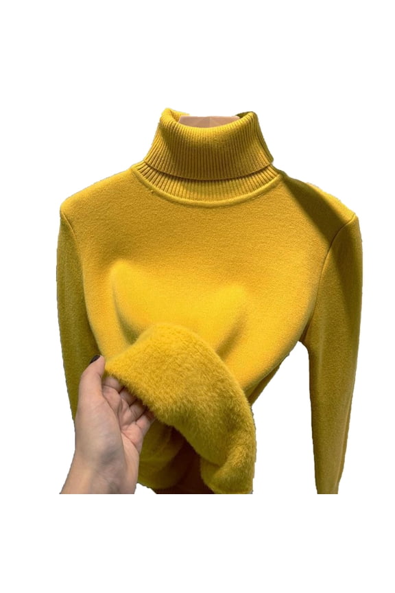 Womens Thermal Underwear Knitted Fleece Shirt Turtleneck Long Sleeve Tops Soild Tight Warm Pullover Clothes Gold