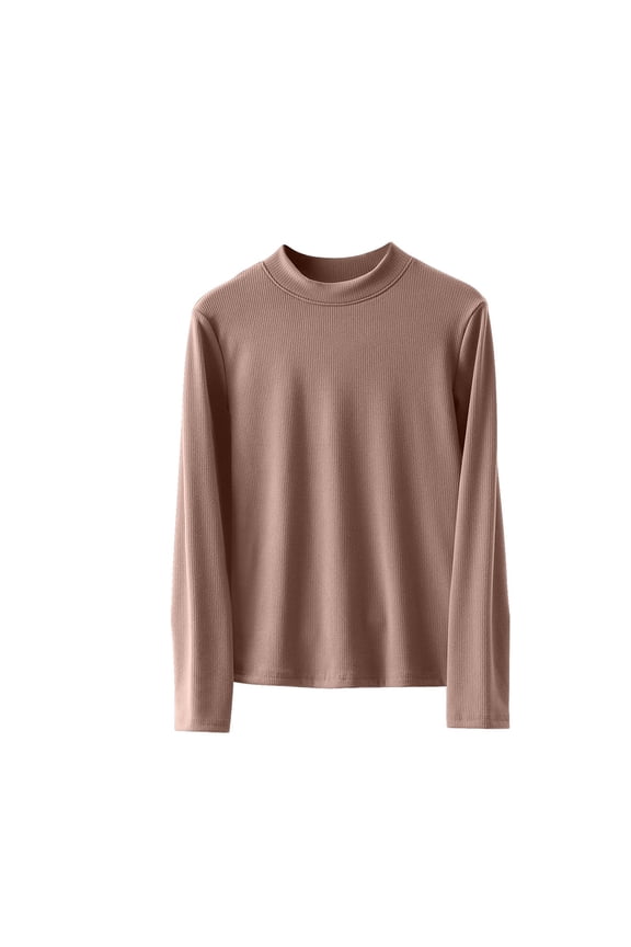 Womens Thermal Underwear Tops Dralon Undershirt Crewneck Long Sleeve Pullover Soild Tight Warm Home Clothes Brown