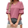 thumbnail image 1 of SELONE Womens Tops Half Sleeve Tops Blouses Regular Fit T Shirts Puff Sleeve Pullover Tops Tees Tops Solid T-Shirts V Neck Tops Casual Blouses T Shirts Easy Care Soft Breathable Pullover Tops Pink M, 1 of 8