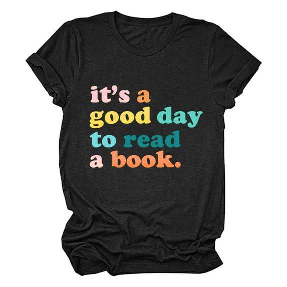 SELONE Womens Tops Short Sleeve Tops Blouses Regular Fit T Shirts Pullover Tees Tops Graphic Print T-Shirts Crew Neck Tops Casual Blouses T Shirts Easy Care Soft Breathable Pullover Tops Black M