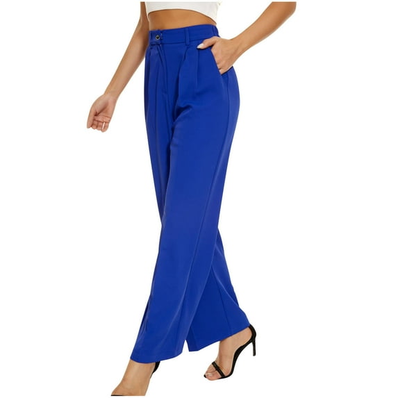 SELONE Womens Trousers Wide Leg High Waist Polyester Fashion Clothes Ankle Length Baggy Athletic Pants Blue M