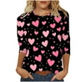 thumbnail image 1 of SELONE Womens Tshirts Valentine Heart Print 3/4 Sleeve Pullover Crewneck Sweatshirt Casual Tops Black 3XL, 1 of 5
