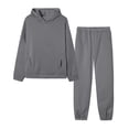 thumbnail image 1 of SELONE Womens Two Piece Outfits Pants Sweatsuits 2 Piece Outfits Crew Neck Sweatshirt Sweatpant Tracksuit Fall Irregular Hem Pullover Lounge Sets Gray S, 1 of 8