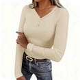 thumbnail image 1 of SELONE Womens Undershirts Thermal Button V Neck Shirt Long Sleeve Tops Soild Tight Bottom Underwear Clothes Beige, 1 of 8