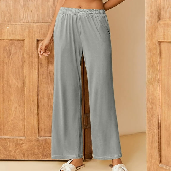 SELONE Womens Wide Leg Trousers Work Gray Mid Waist Plus Size Lounge Pants Wide Leg Cropped Trouser Loose Casual Long Beach Pants Pull on Solid Lightweight Comfy S Tall Breathable Summer Clothes