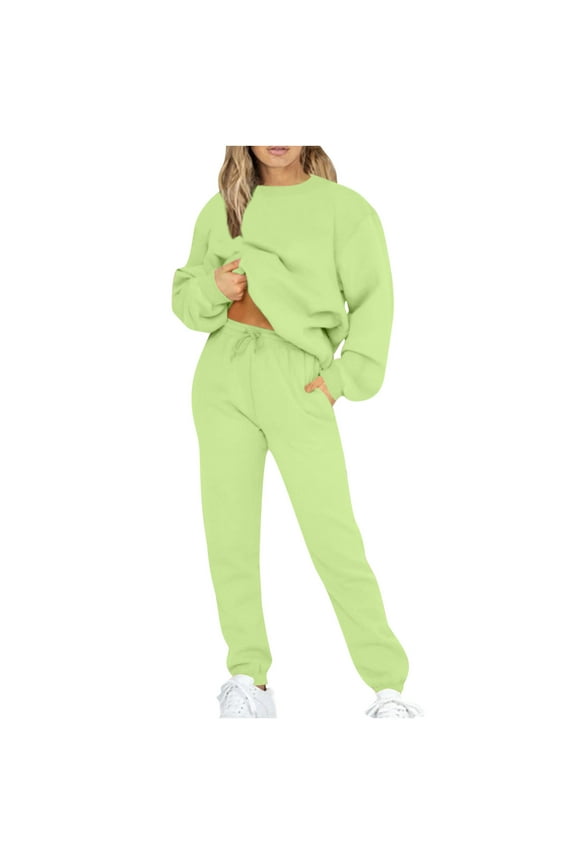 Womens Workout Sets 2 Piece Long Sleeve Sweatshirts Long Sweatpants Crew Neck Sweat Suits Loose Fit Taper Leg Gym Sets Solid Jogger Lounge Sets Streetwear Fall Wintern Clothes Mint Green
