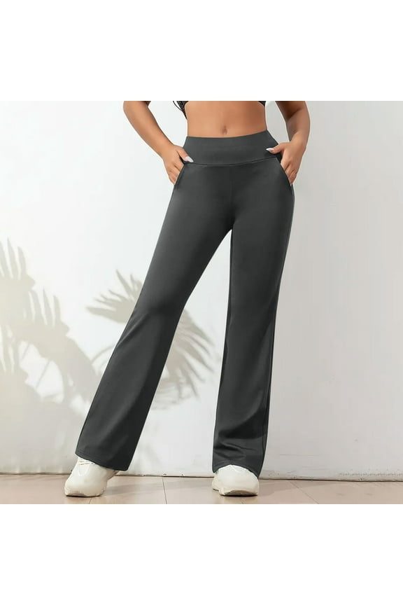 Womens Yoga Pants Bootcut Gray High Waist Plus Size Trouser with Pockets Full Length Bootcut Loose Casual Long Trousers Pull on Solid Soft Lightweight Comfy L Tall Breathable Summer Clothes