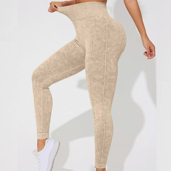 SELONE Work Leggings for Women Office Quick-Dry Elastic Waist Full Length Curvy Slim Casual Long Workout Pants for Work out Pull on Solid Yoga Lightweight Khaki L Breathable Butt Lift Gym Clothes