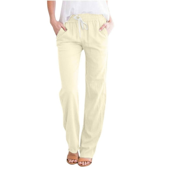 SELONE Work Pants for Women Casual Drawstring Pant Loose Baggy Mid Waisted Lounge Trousers with Pockets Straight Leg Solid Long Streetwear Pants Go Out Casual Pants Fashion Clothes Yoga Pants