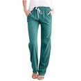 thumbnail image 1 of SELONE Work Pants for Women Casual Drawstring Pant Loose Baggy Mid Waisted Lounge Trousers with Pockets Straight Leg Solid Long Streetwear Pants Go Out Casual Pants Fashion Clothes Yoga Pants, 1 of 5