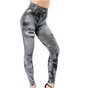 SELONE Workout Leggings for Women Casual Butt Lifting Jean Yogalicious Denim Dressy Everyday Soft Leggings Capris Leggings for Women Capri Leggings Athletic Leggings for Women 14-Gray XL