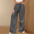 thumbnail image 1 of SELONE Workout Pants Women Wide Leg Gray Plus Size Lounge Pants with Pockets Wide Leg Elastic Waist Full Length Trouser Loose Long Beach Pants Drawstring Solid 2XL Tall Breathable Summer Clothes, 1 of 8