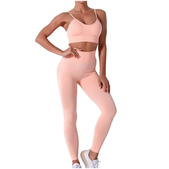 SELONE Workout Sets for Women 2 Piece Outfits Dressy Pants Sets Ladies Seamless Hollow Yoga Sleeveless Yoga Suit Sports Fitness Running Yoga Set 25-Orange S