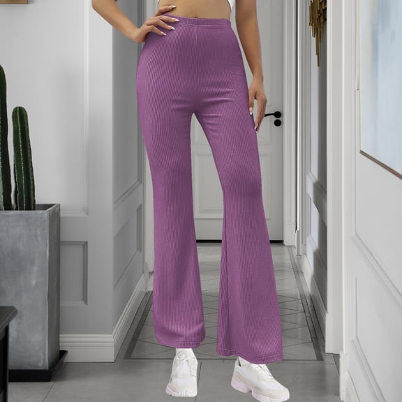 SELONE Yoga Pants for Women Petite Bootcut Mid Waist Gym Leggings Full Length Summer Pants Curvy Casual Long Vacation Pants Pull on Solid Soft Lightweight Comfortable Purple S Breathable Beach Pants