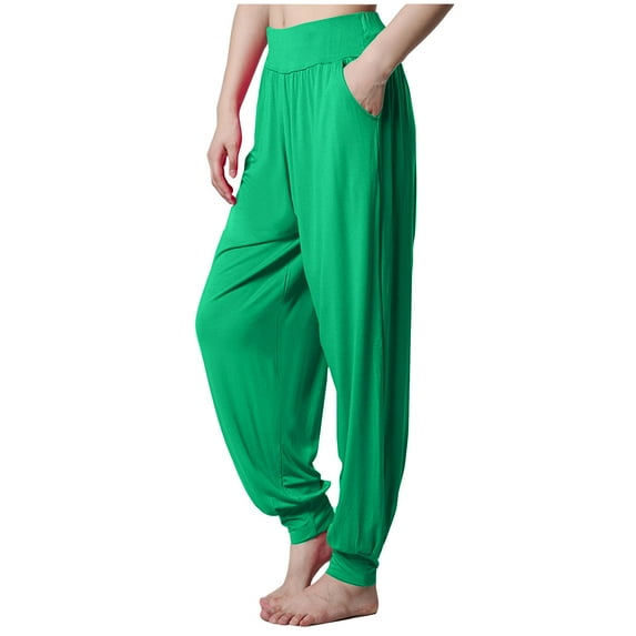 SELONE Yoga Pants for Women Bootcut Plus Size High Waist with Pockets Polyester Fashion Clothes Ankle Length Baggy Athletic Pants Green XL
