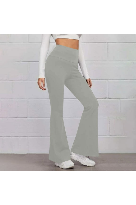 Yogalicious Leggings Flare Gray Mid Waist Plus Size Gym Leggings Full Length Summer Pants Curvy Casual Long Flare Vacation Pants Pull on Solid Soft Lightweight Comfy M Breathable Beach Pants