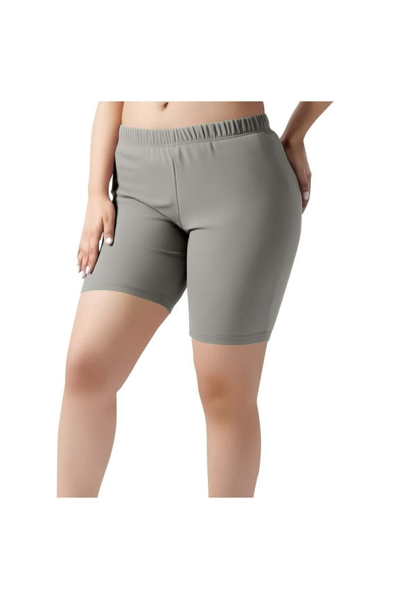 Yogalicious Leggings Gray Mid Waist Plus Size Elastic Waist Shorts Curvy Slim Casual Workout Pants for Work out Pull on Solid Short Length Lightweight Comfortable 4XL Breathable Gym Clothes