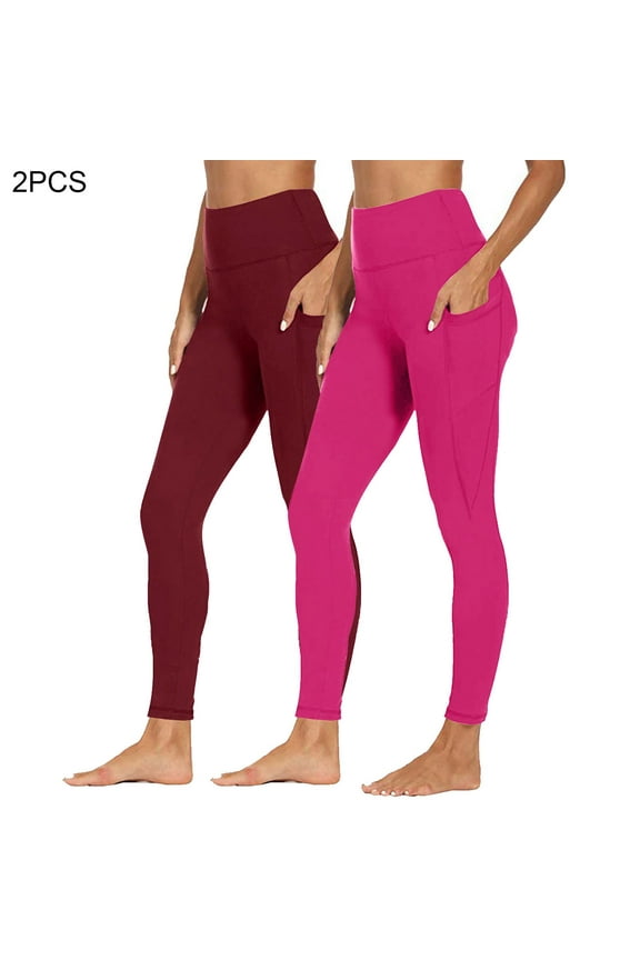 Yogalicious Leggings for Women Plus Size with Pockets Full Length 2 Packs Curvy Slim Casual Long Workout Pants for Work out Solid Lightweight Multicolor 2XL Breathable Butt Lift Gym Clothes