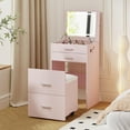 thumbnail image 1 of SELOOYE 3 in 1 Vanity Desk, Compact Vanity with 3 Drawers, Makeup Desk with Flip-up 3 Colors Lighting Mirror and Cushioned Stool, Small Vanities Nightstand Perfect for Bedroom, Pink, 1 of 7