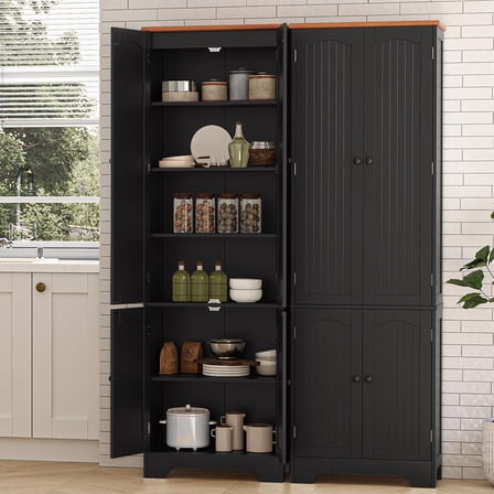 SELOOYE 72" Kitchen Pantry Cabinet, Freestanding Storage Cabinets, Tall Food Pantry with Doors and Adjustable Shelves, Utility Floor Cabinet for Kitchen Dining Room Living Room, Black