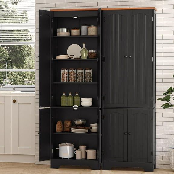 SELOOYE 72" Kitchen Pantry Cabinet, Freestanding Storage Cabinets, Tall Food Pantry with Doors and Adjustable Shelves, Utility Floor Cabinet for Kitchen Dining Room Living Room, Black